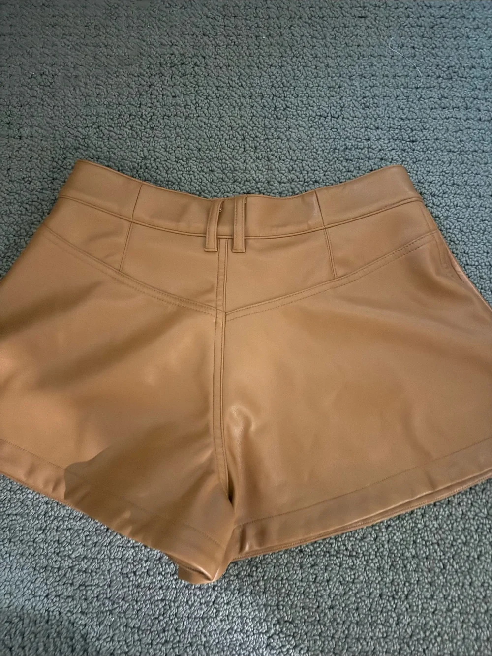 High-Waist Faux Leather Shorts - Tan